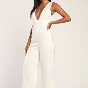 Brand New Lulus Ivory Satin Wide Leg Jumpsuit